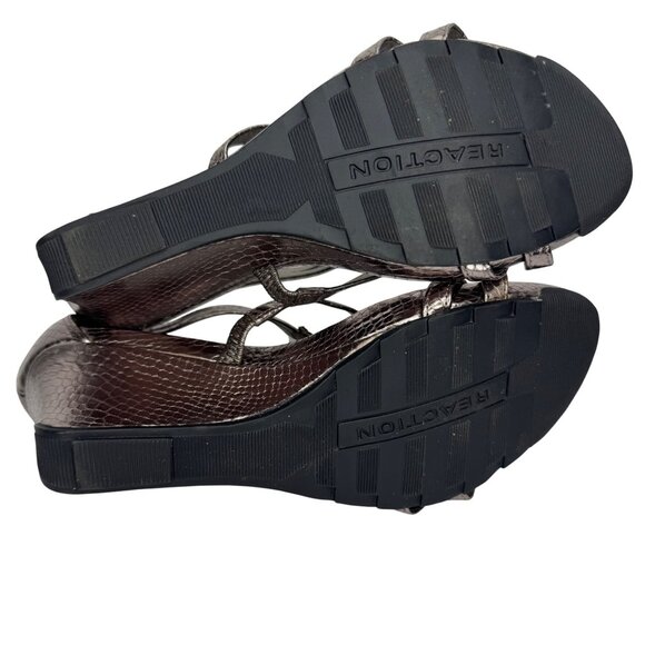 Y2K Kenneth Cole Reaction Bronze Faux Snake Skin Wedge Sequence Sandals Size 7.5 - Picture 10 of 12